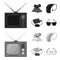 Lottery, hearing aid, tonometer, glasses.Old age set collection icons in black,monochrom style vector symbol stock