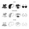 Lottery, hearing aid, tonometer, glasses.Old age set collection icons in black,monochrome,outline style vector symbol
