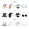 Lottery, hearing aid, tonometer, glasses.Old age set collection icons in cartoon,black,outline style vector symbol stock