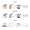 Lottery, hearing aid, tonometer, glasses.Old age set collection icons in cartoon,outline,monochrome style vector symbol