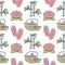 Lotus and bamboo spa and beauty teapot and cup seamless pattern