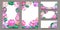 Lotus banners. Floral composition pink lotus flowers and green leaves with lettering romantic greeting cards, wedding