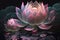 Lotus with fantasy lighting at pond, drops, beautiful, zen, luminous