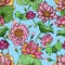 Lotus floral seamless pattern. Hand drawn colorful background.