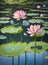 A lotus flower blooming from a calm, reflective pond, its petals unfolding