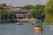 Lotus flower boat on the lake at Beihai Park by the Buddhist Yon