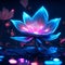 Lotus flower on dark background. 3D rendering. Neon light. AI Generated