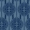 Lotus flower motif sashiko style. Japanese needlework seamless vector pattern. Hand stitched indigo blue lines textile