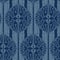 Lotus flower motif sashiko style. Japanese needlework seamless vector pattern. Hand stitched indigo blue lines textile print.