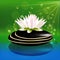 Lotus flower sparkle bubbles on black spa stone logo