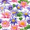 Lotus flowers. Botanical pattern. Hand drawn watercolor seamless pattern. Lotuses wallpaper, digital paper