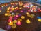 lotus flowers, colorful candles, floating lights in the temple bath. Selectable focus