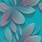 Lotus flowers textured 3d seamless pattern. Floral embossed vector blue background. Grunge ornate tropic backdrop. Exotic