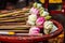 Lotus flowers used as offering in Buddhist temple