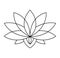 Lotus icon. Monochrome blooming flower. Hand drawn lotos flower illustration isolated on white background. Black linear