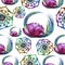 Lotus and mandala esoteric seamless pattern in watercolor