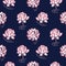 Lotus pink on dark blue vector seamless pattern.