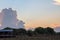 Lotus pond and beautiful sky with sunset and boat for sightseein