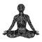 Lotus Pose with mudra hands, yoga position posture, hand drawn