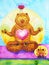 Lotus Pose Yoga, watercolor painting, chakra power, cute big bear and rat cartoon design illustration