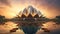 The lotus temple on a beautiful summer day with a beautiful sunset. Lotus shaped New Delhi\\\'s popular house of worship.