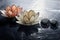 Lotus vesak lanterns floating on water with light reflection