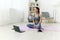 lotus woman lifestyle room yoga health laptop video training mat home