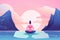 lotus woman sea healthy lifestyle ocean exercise yoga back relaxation meditation person. Generative AI.