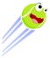 Loud funny crazy tennis ball flies with great speed after great hit. Sport equipment. Vector