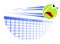 Loud funny scared tennis ball flies with great speed after great hit over net. Sport equipment. Vector