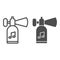 Loud horn line and solid icon. Cheering football or soccer fans open space airhorn symbol, outline style pictogram on