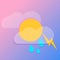 Ð¡louds with rain and un icon iolated on pink background. Rain cloud precipitation with rain drop