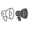 Loudspeaker line and solid icon. Megaphone device emergency alarm outline style pictogram on white background. Fire