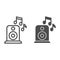 Loudspeaker line and solid icon. Party audio speaker with music notes. Birthday Celebration vector design concept