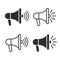 Loudspeaker megaphone line black icon set