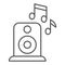 Loudspeaker thin line icon. Party audio speaker with music notes. Birthday Celebration vector design concept, outline