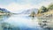Lough Wellain: Serene Watercolor Illustration Of Fjord In Sweden