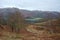 Loughrigg, Lake District: valley and tarn with bare trees and brown bracken