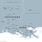 Louisiana, LA, gray political map, US state, Pelican State