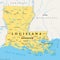 Louisiana, LA, political map, US state, nicknamed Pelican State