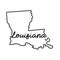 Louisiana US state outline map with the handwritten state name. Continuous line drawing of patriotic home sign