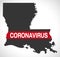 Louisiana USA federal state map with Coronavirus warning illustration