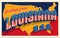 Louisiana USA. Retro style postcard with patriotic stars and stripes lettering