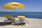 Lounge chairs on the beach of saint-tropez
