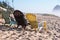 Lounge chairs on the West coast of the Pacific Ocean