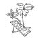Lounger with palm trees. Doodle vector illustration