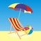 Lounger, parasol and beach ball, vector icon