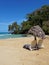 Lounger with parasol on a tropical beach