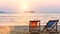 Loungers at the seaside at sunset. Nature.