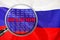 Loupe focused on the word inflation on Russia flag background. Inflation, tax, financial concept in Russia